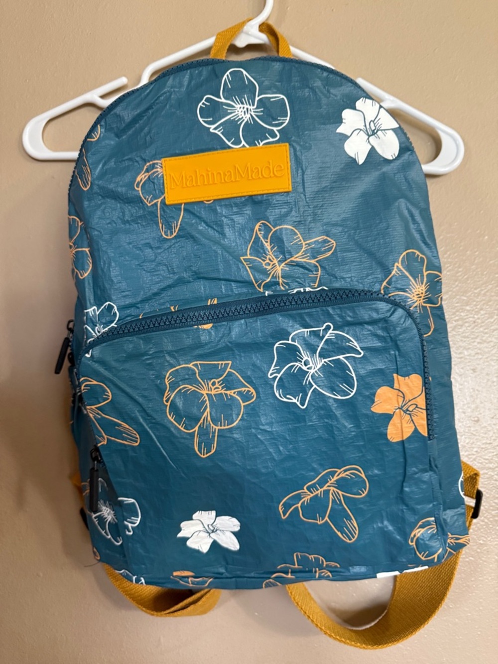 MahinaMade Teal Floral Puakinikini Backpack with Mustard Accents